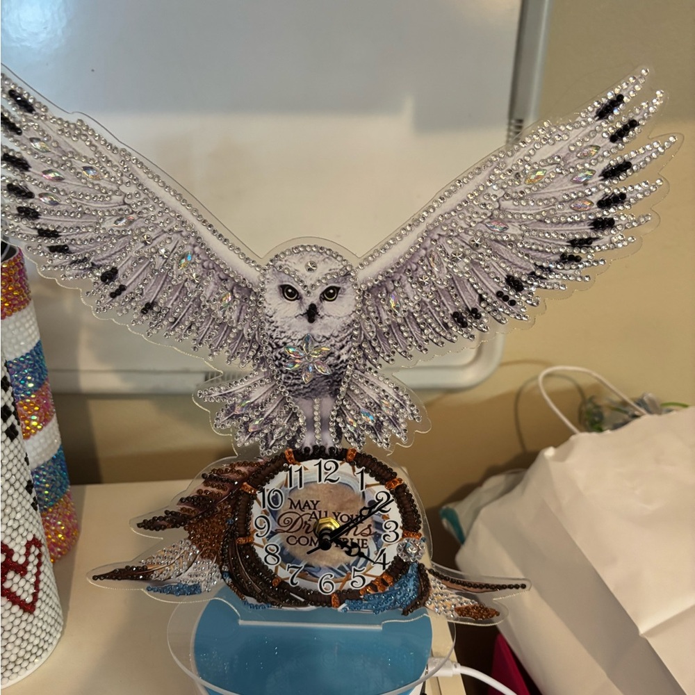 Elegant Owl Crystal Clock